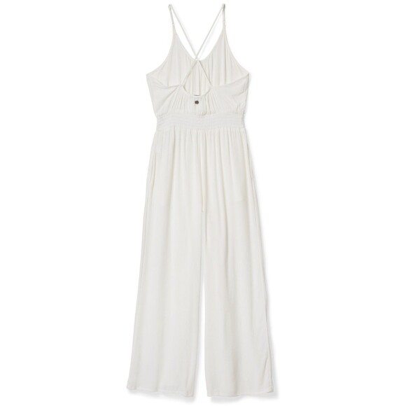 prAna Womens Swim Cover Up Size M White Wide Leg Jumpsuit Gauze Beach Swimwear - Picture 5 of 15